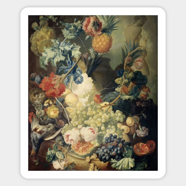 Still Life with Flowers, Fruit and Birds by Jan van Os Sticker by Classic Art Stall